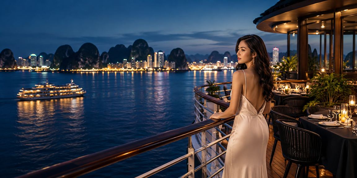 Người dùng mở trang đăng nhập trên điện thoại gần vịnh Hạ Long